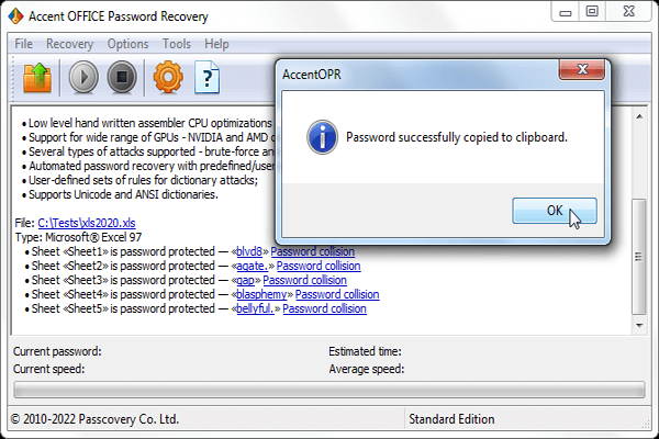 Accent Word Password Recovery