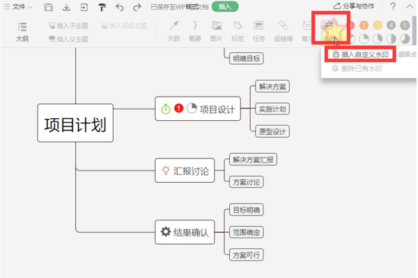 思维导图中怎么插入水印？用WPS插入自定义水印