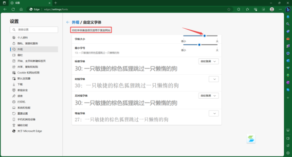 Edge浏览器怎样更改字体颜色_Edge浏览器字体太小如何变大